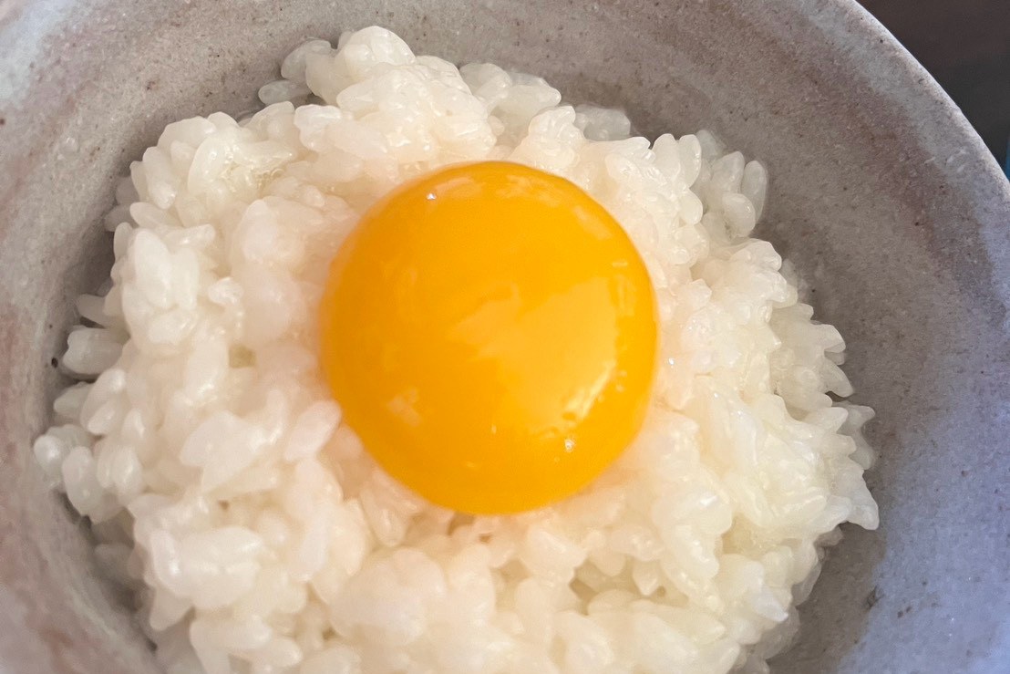 森垣さんの養鶏場の卵でつくった、新米のたまごかけご飯